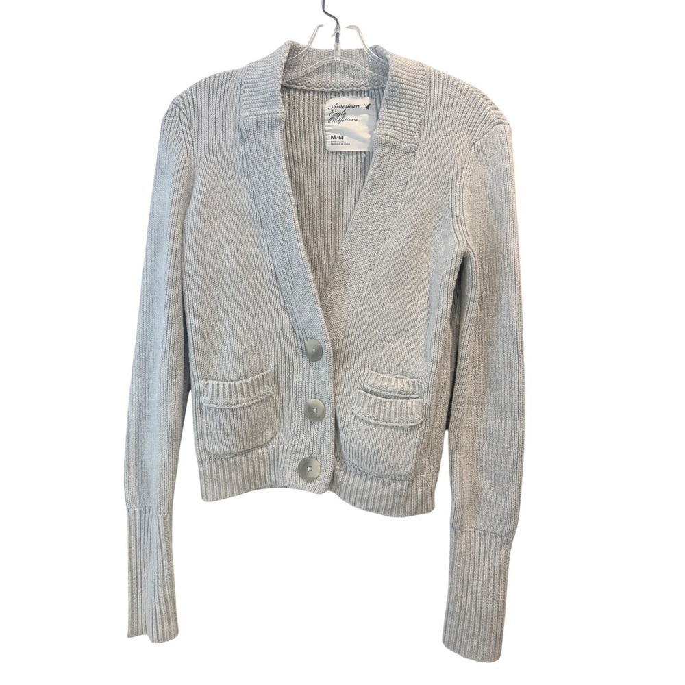 American Eagle Outfitters Women's Gray Preppy,‎ Academia  Cardigan Sweater M